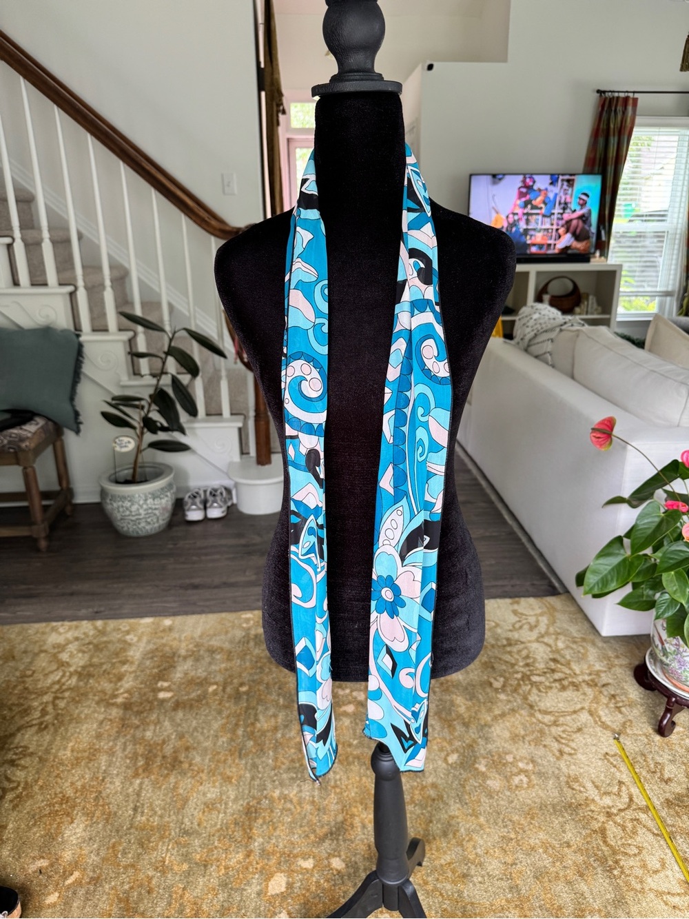 Y2K Pucci-Like Blue Floral Pattern Scarf - Brand